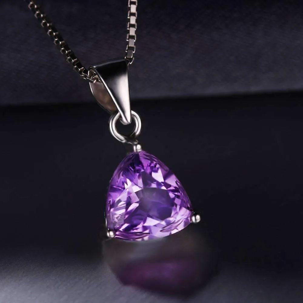 Amethyst Trillion Cut 1.6CT IOBI 925 Sterling Silver Pendant Necklace