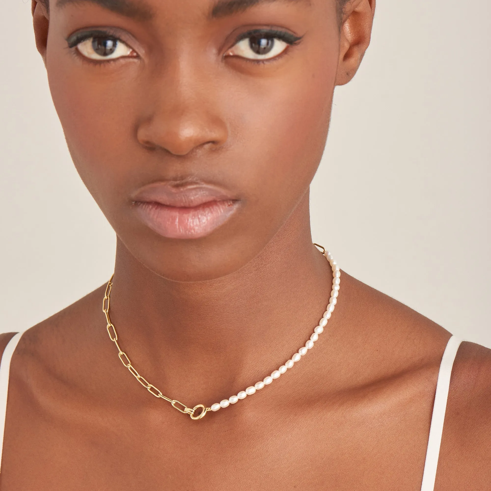 Ania Haie Gold Pearl Chunky Link Chain Necklace