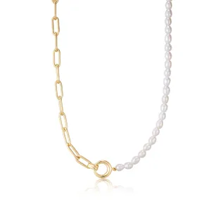 Ania Haie Gold Pearl Chunky Link Chain Necklace