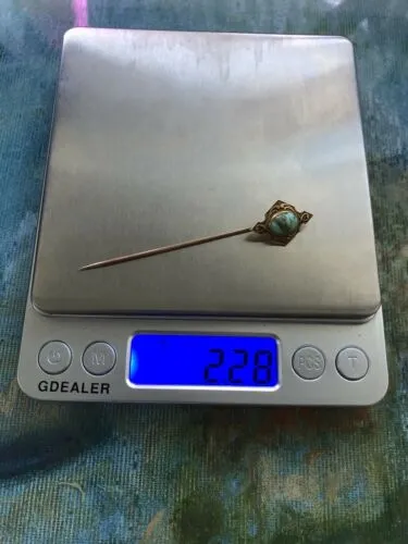 Antique Art Nouveau Signed 14K Gold Turquoise Stone Stick Pin