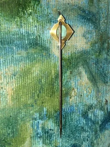 Antique Art Nouveau Signed 14K Gold Turquoise Stone Stick Pin