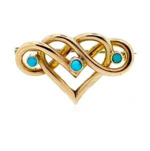 Antique Victorian Turquoise Heart 9ct gold Brooch