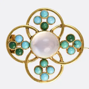 Art Nouveau "Mrs. Newman" Moonstone & Turquoise Brooch