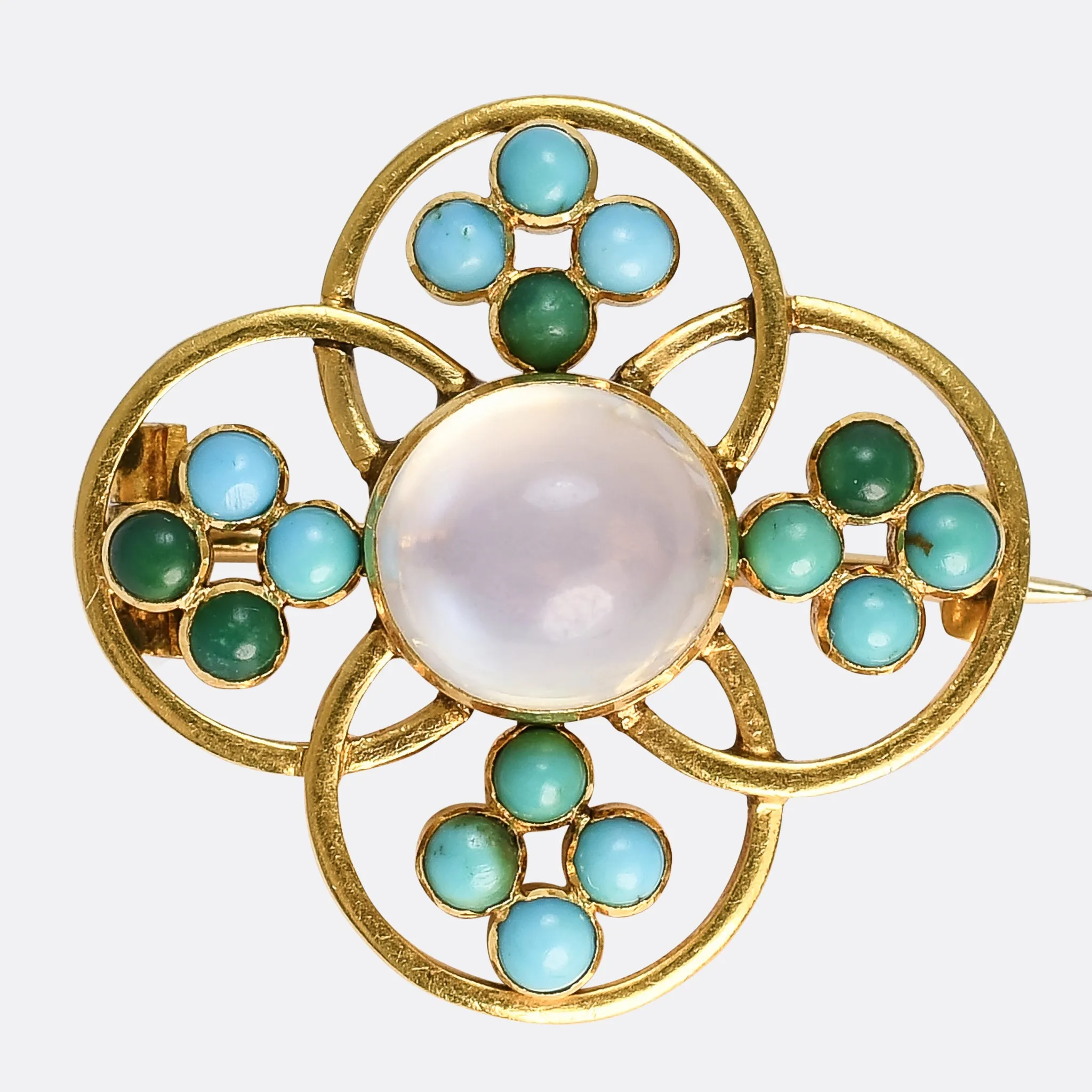 Art Nouveau "Mrs. Newman" Moonstone & Turquoise Brooch