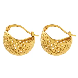 Autumn Chic Hong Kong Style Titanium Steel Gold Plated Earrings with Mesh Detail