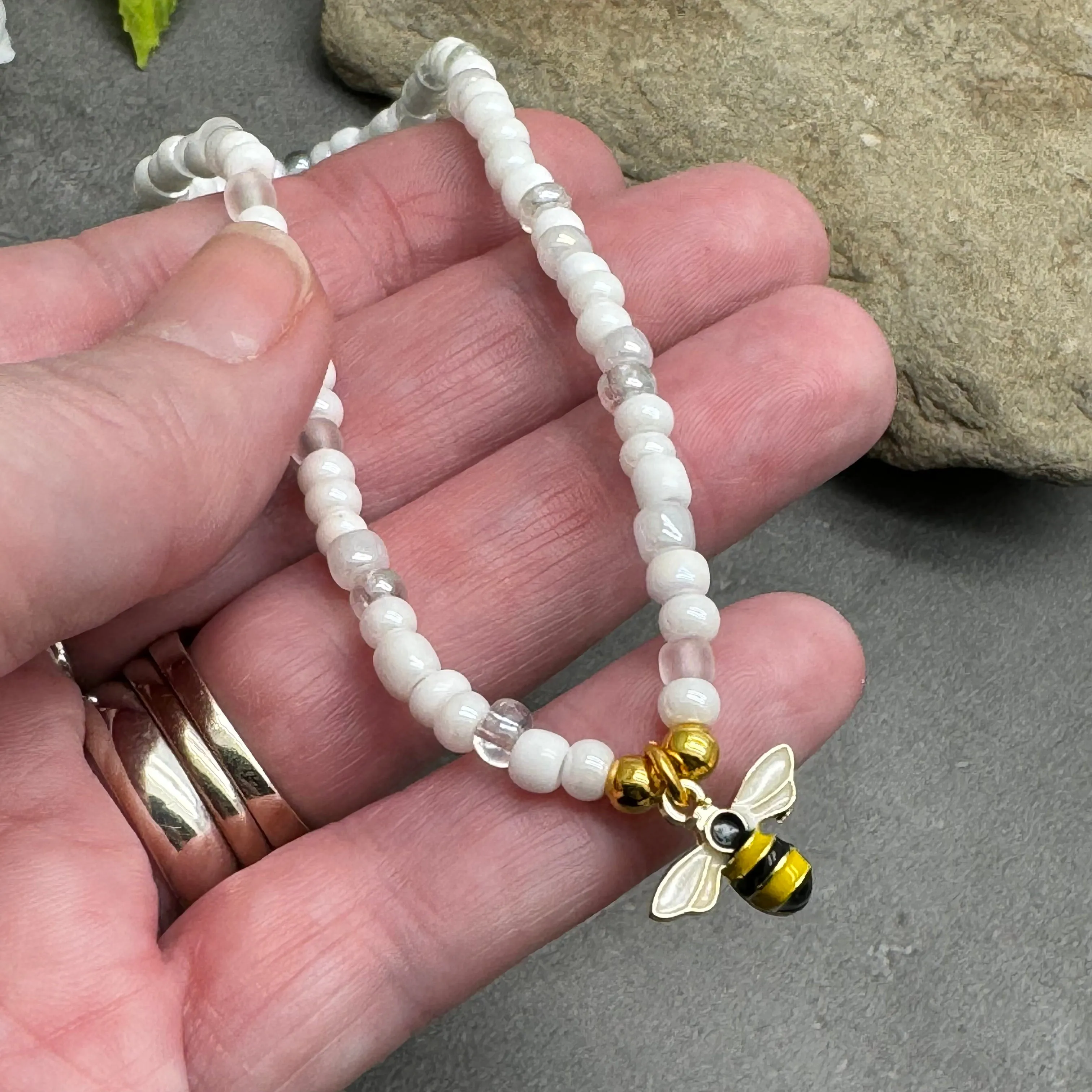 Bee Charm Seed Bead Anklet - Colour Choice