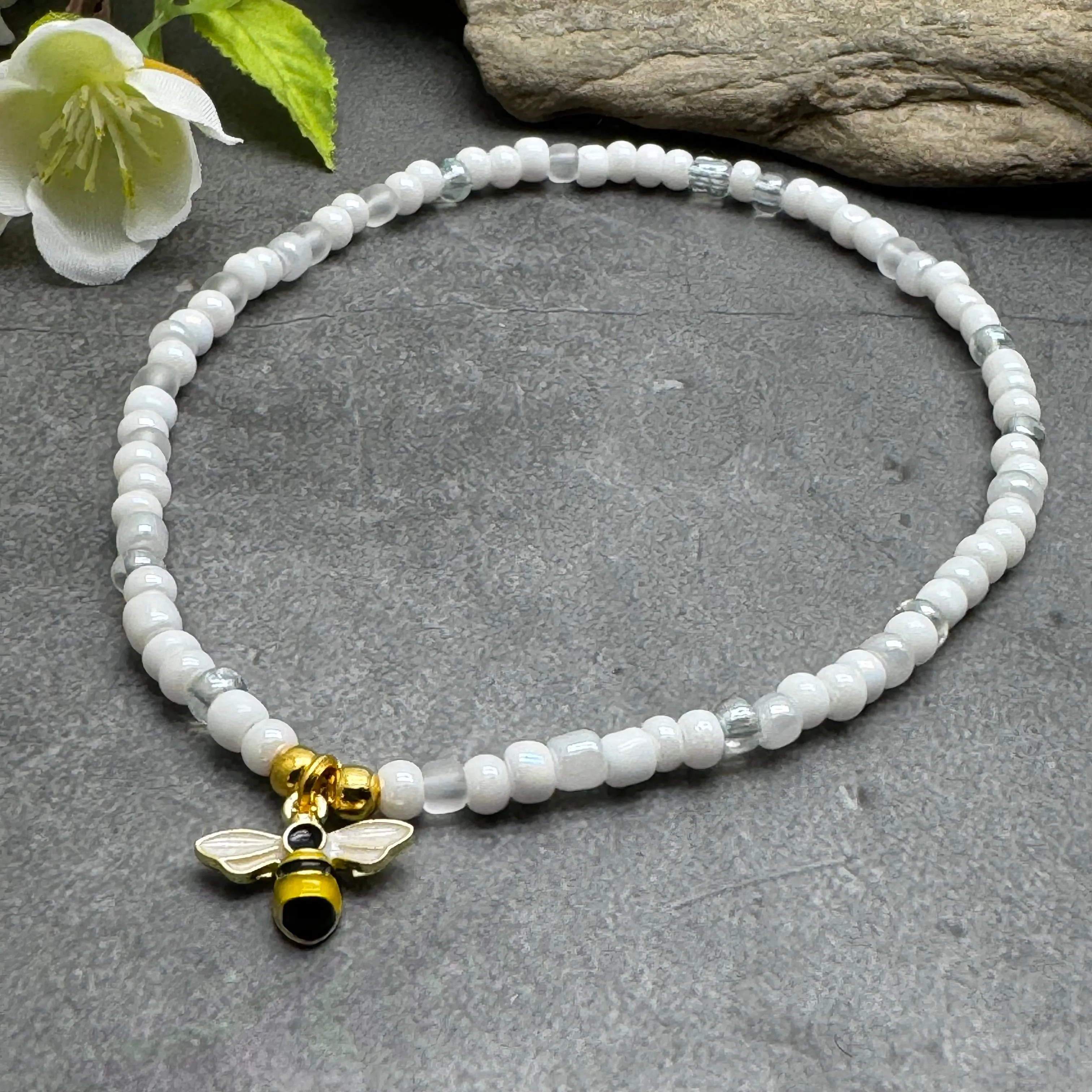 Bee Charm Seed Bead Anklet - Colour Choice