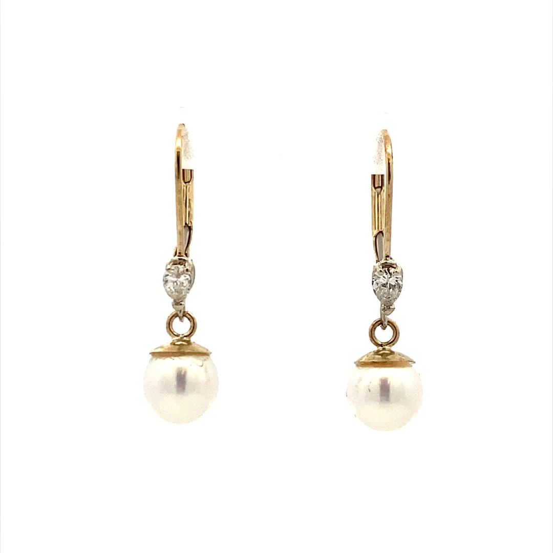 Beeghly & Co. Yellow Gold Drop Earrings Pearl Earrings bce-as-7plr