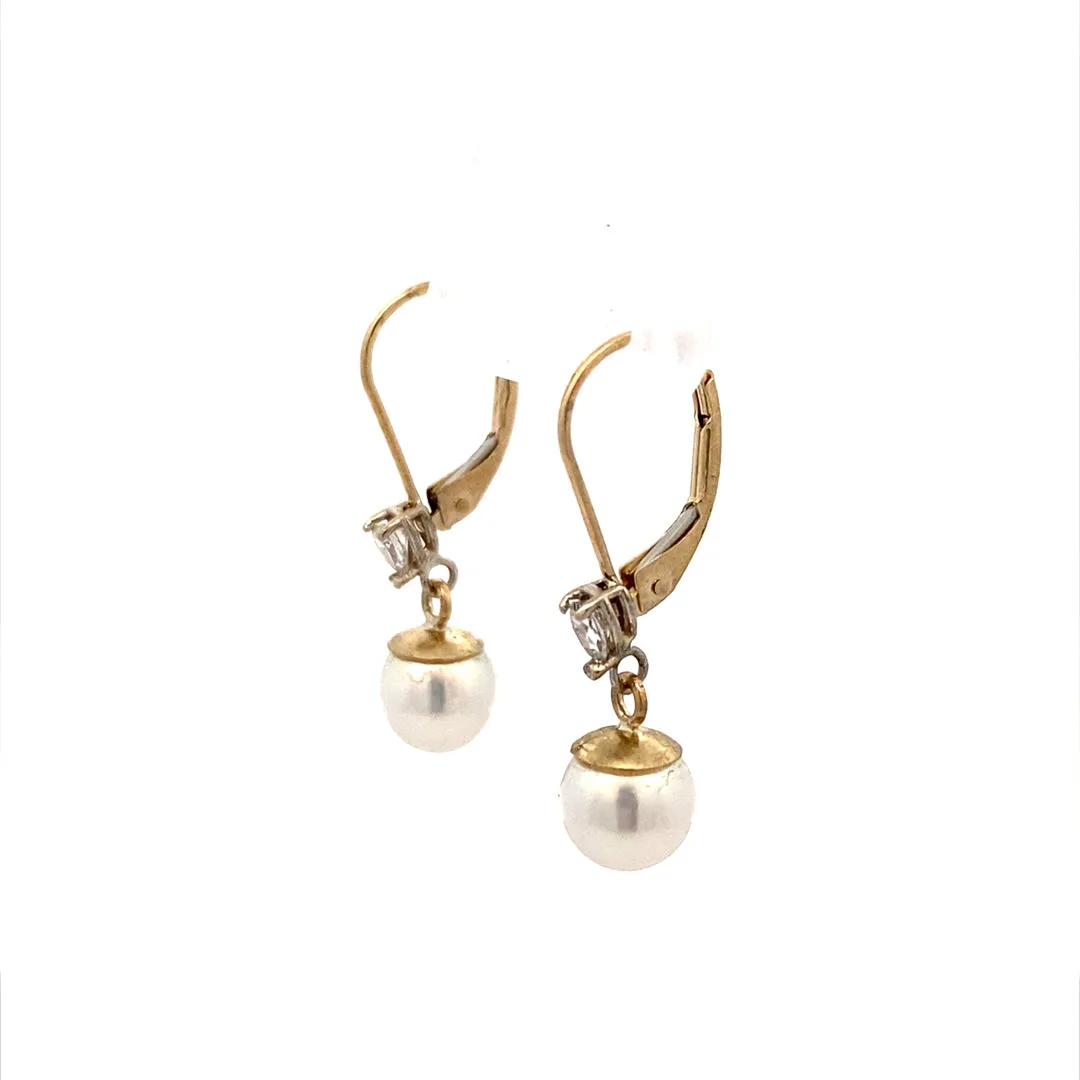 Beeghly & Co. Yellow Gold Drop Earrings Pearl Earrings bce-as-7plr