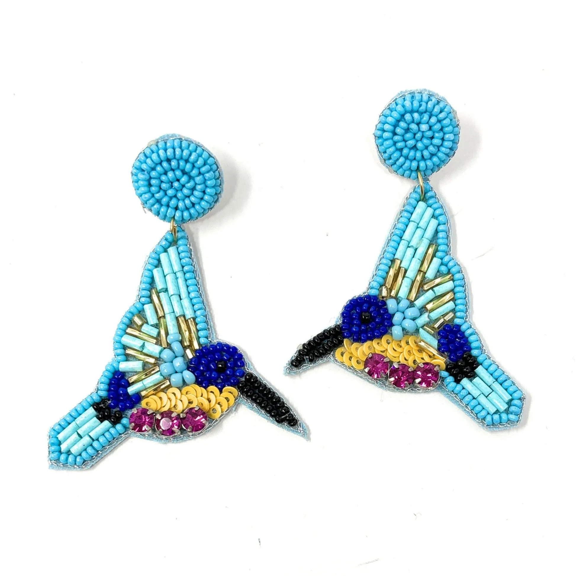 Blue Hummingbird Beaded Earrings