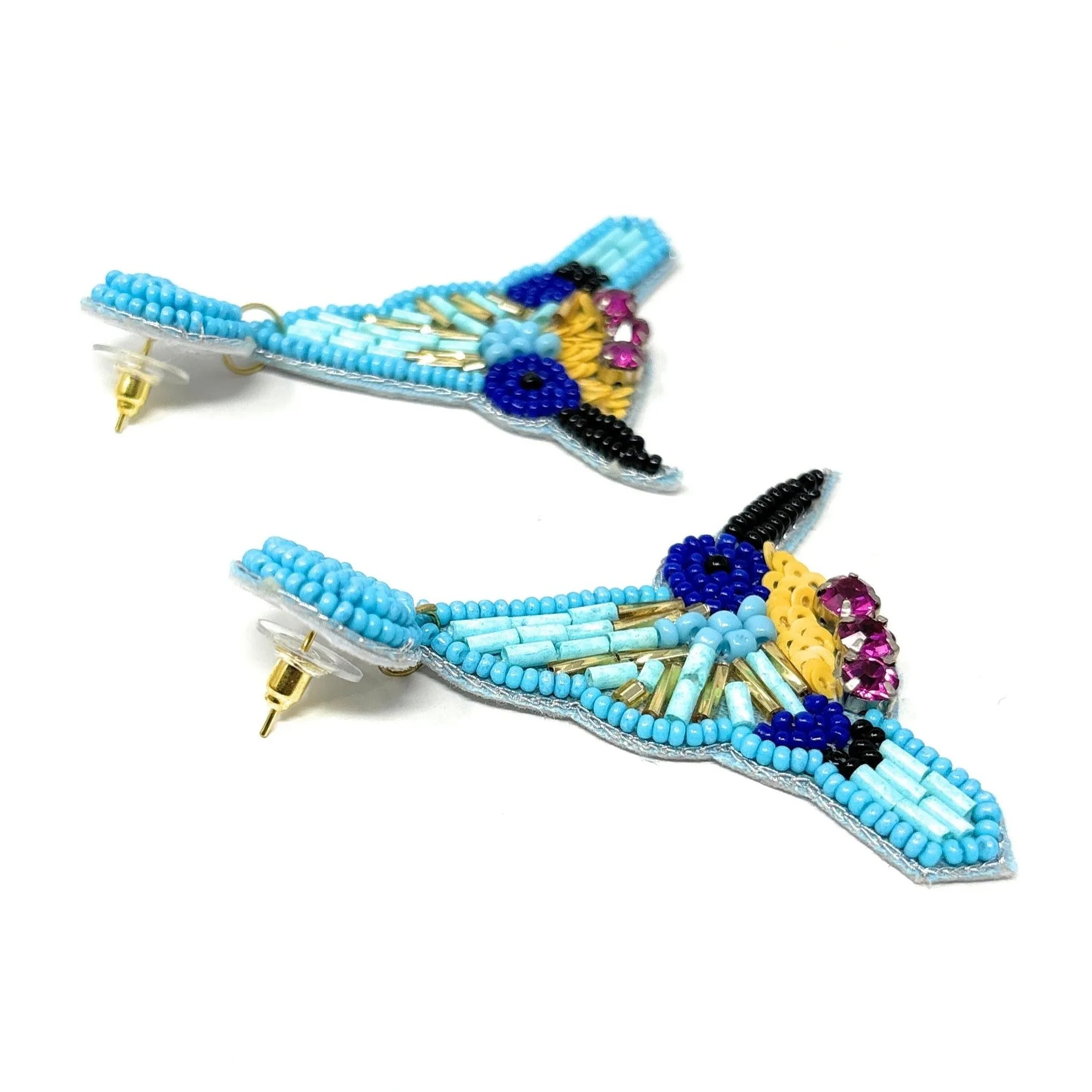 Blue Hummingbird Beaded Earrings