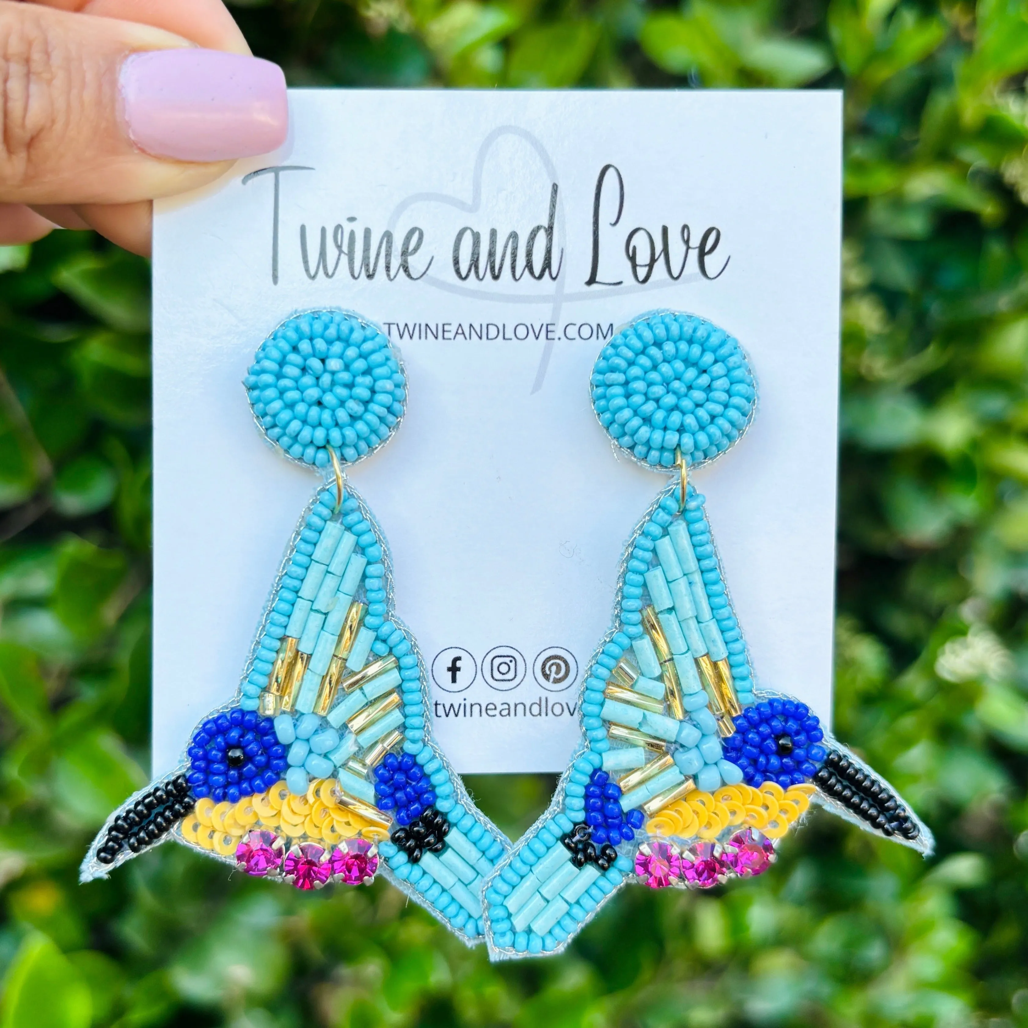 Blue Hummingbird Beaded Earrings