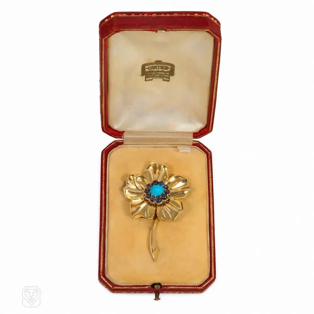 Cartier 1960s sapphire and turquoise flower brooch