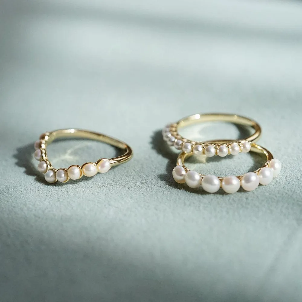 Chunky Pearl Band Ring 18ct Gold Plate