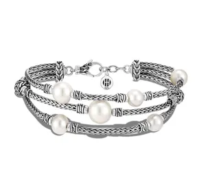 Classic Chain Triple Row Bracelet with Freshwater Pearls