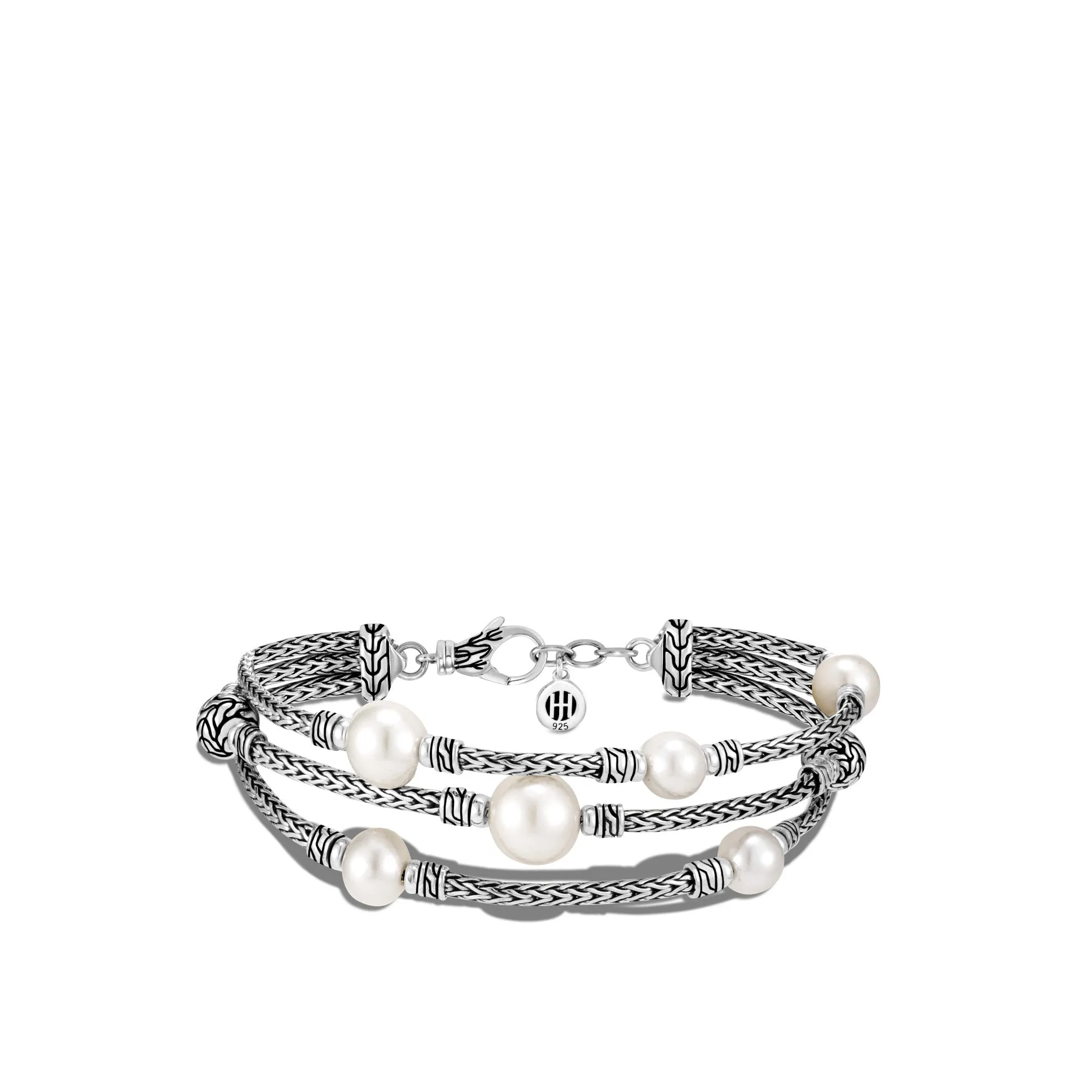 Classic Chain Triple Row Bracelet with Freshwater Pearls