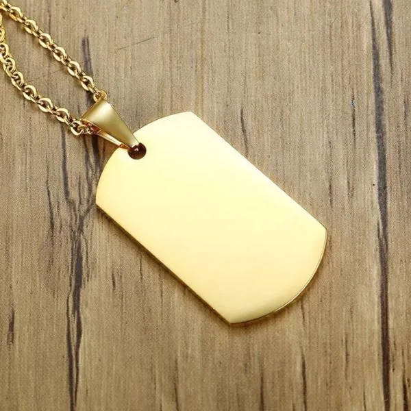 Classy Men Gold Dog Tag Pendant Necklace