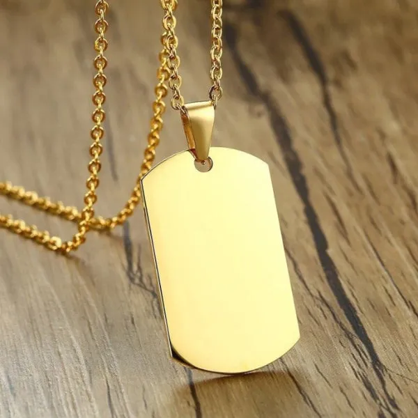 Classy Men Gold Dog Tag Pendant Necklace