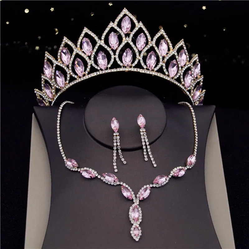 Crystal Bridal Jewelry Sets Fashion Tiara Crown Necklaces Earring Set