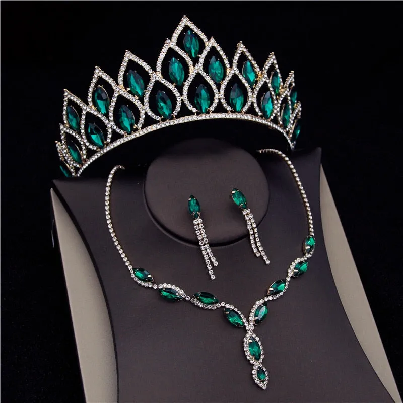 Crystal Bridal Jewelry Sets Fashion Tiara Crown Necklaces Earring Set