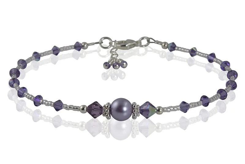 Crystal Tanzanite Pearl Beaded Anklet