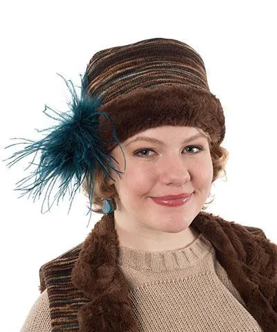 Cuffed Pillbox, Reversible (Two-Tone) - Sweet Stripes in English Toffee with Assorted Faux Fur