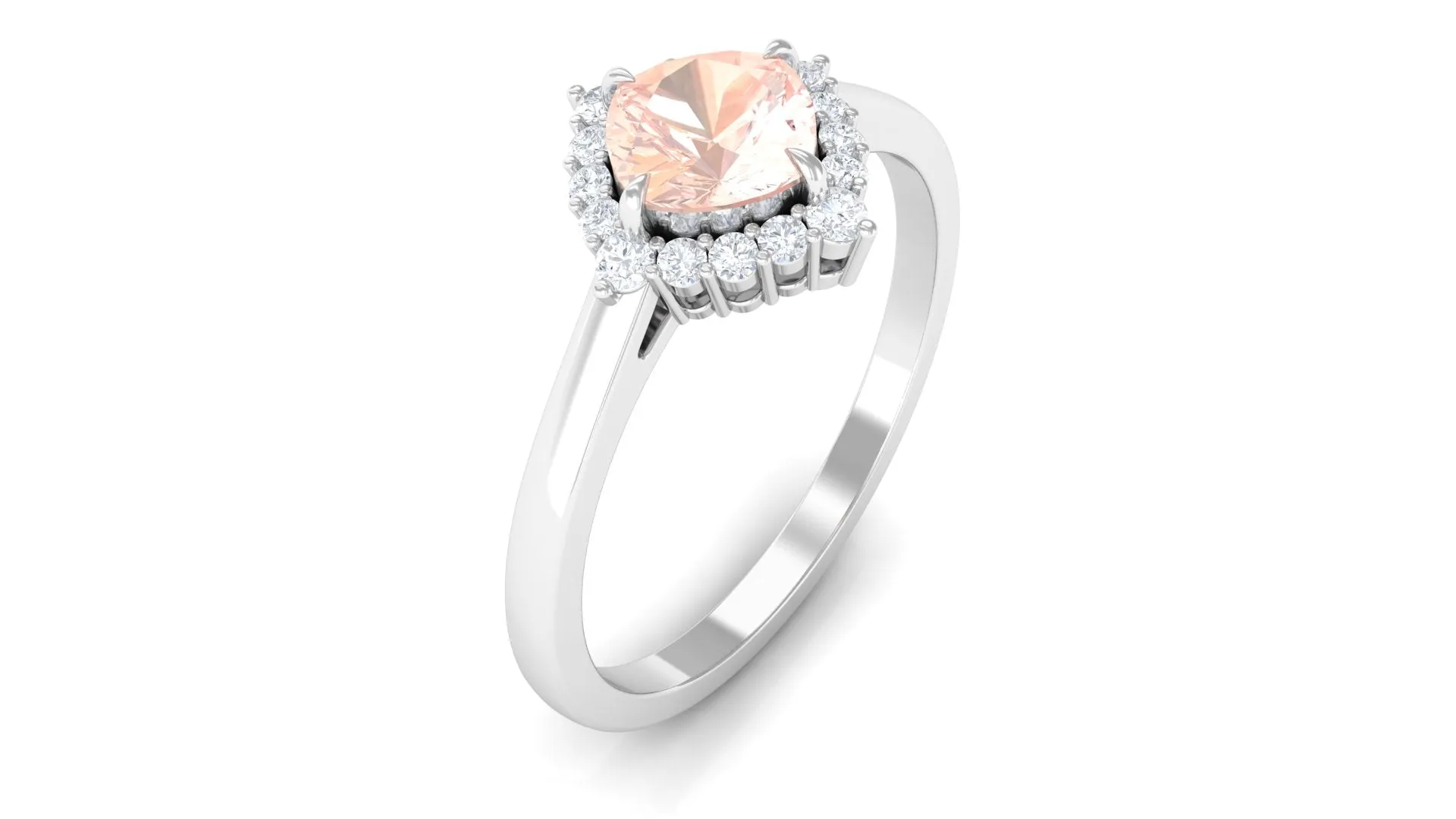 Cushion Cut Morganite Engagement Ring with Diamond Halo