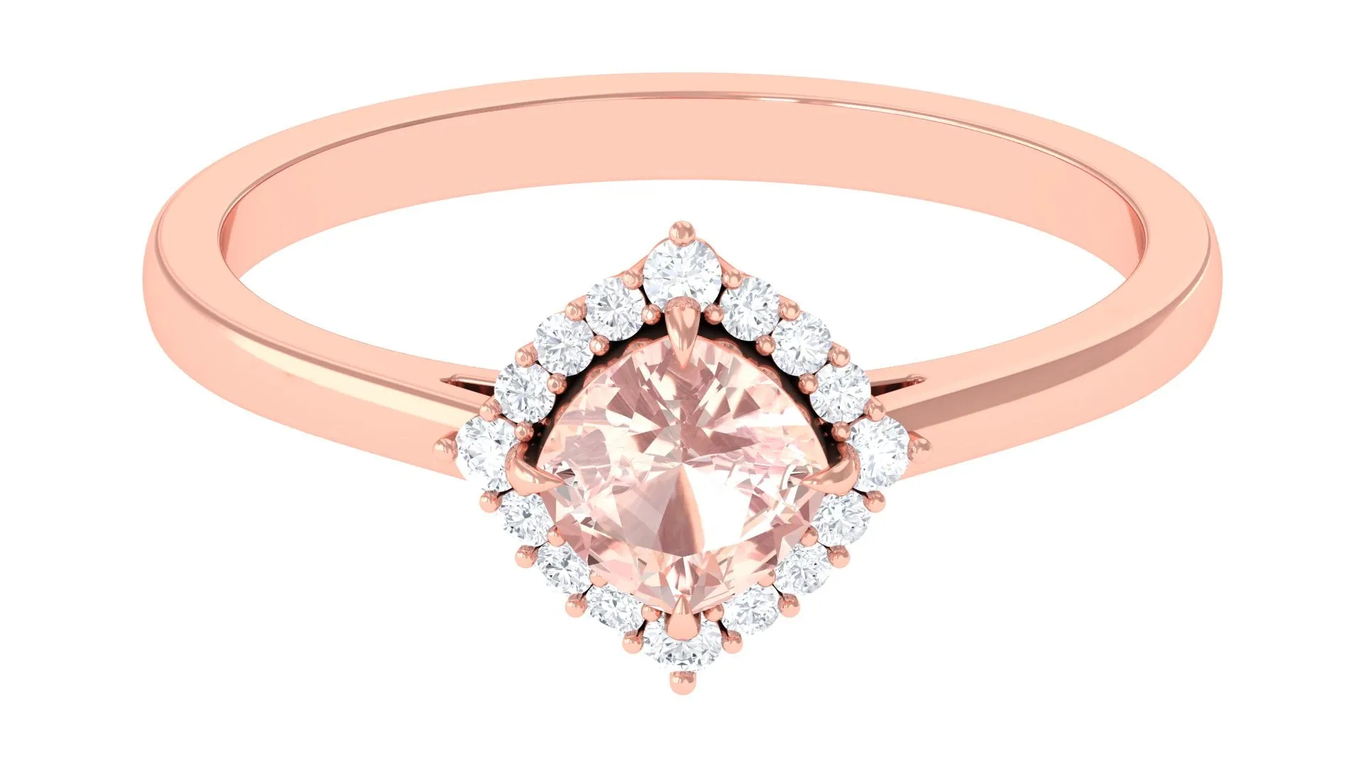 Cushion Cut Morganite Engagement Ring with Diamond Halo