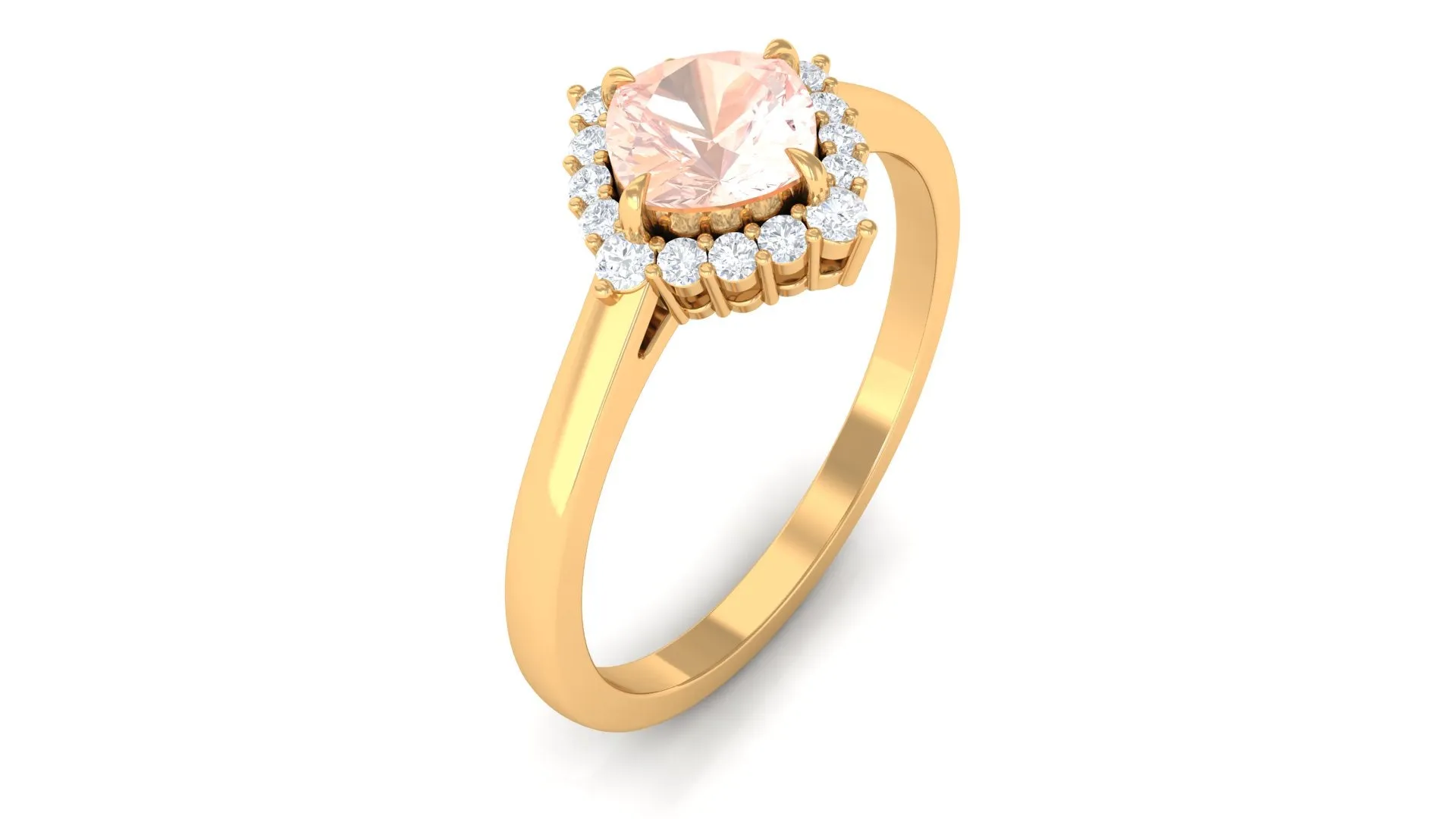 Cushion Cut Morganite Engagement Ring with Diamond Halo