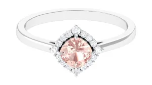 Cushion Cut Morganite Engagement Ring with Diamond Halo