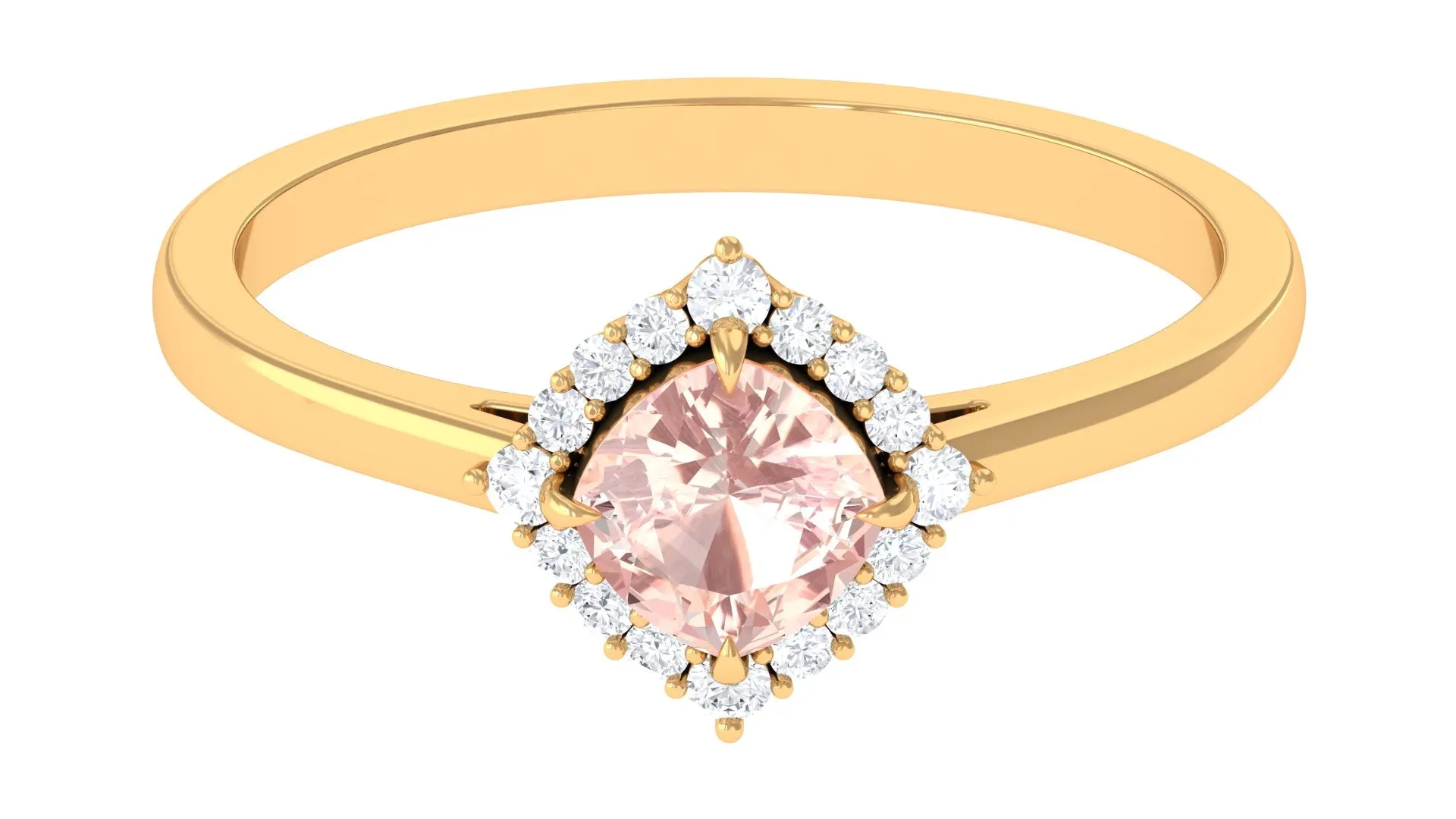 Cushion Cut Morganite Engagement Ring with Diamond Halo