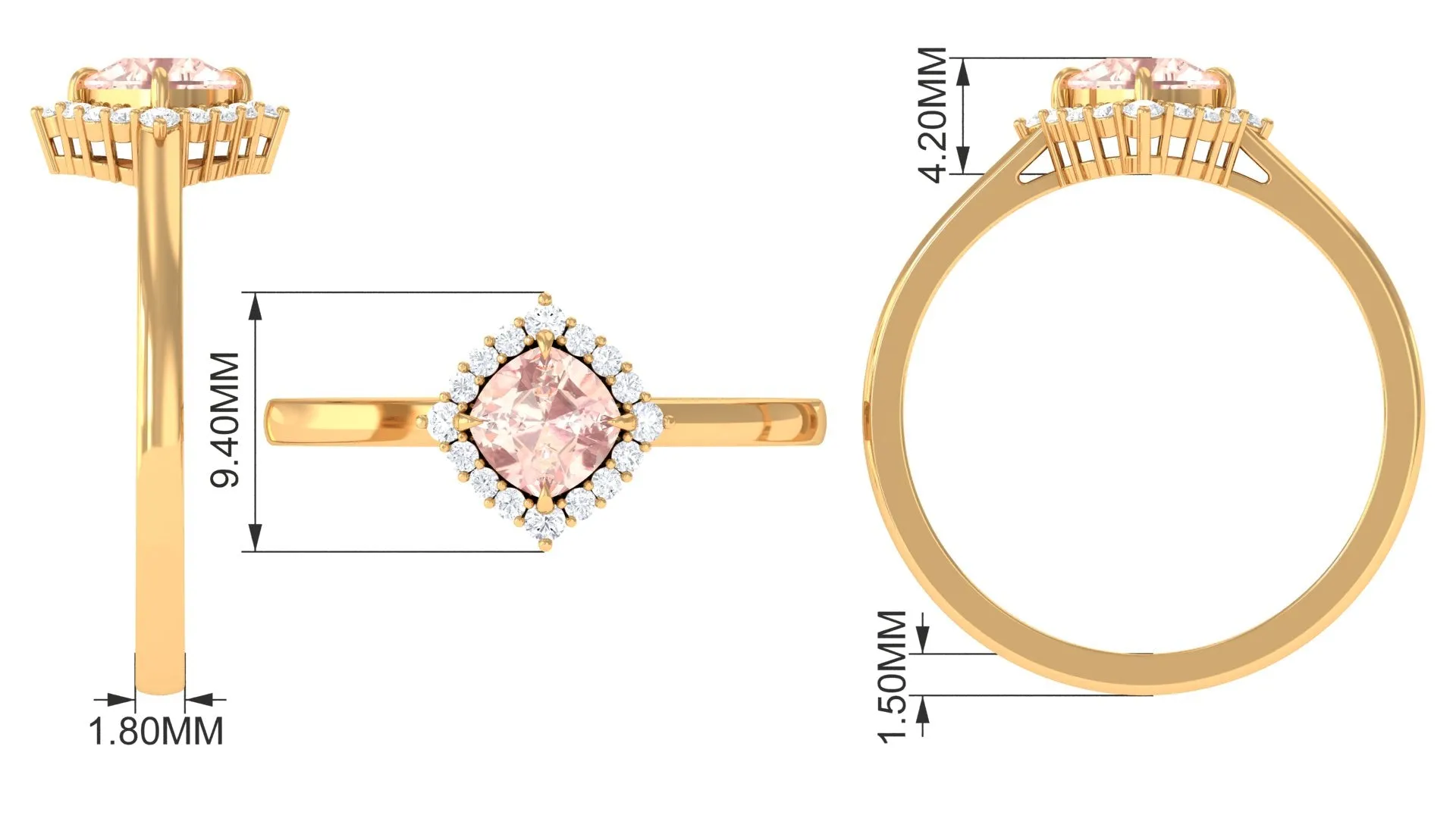 Cushion Cut Morganite Engagement Ring with Diamond Halo