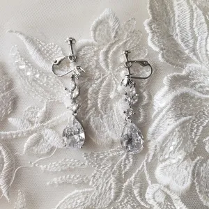 CZ Pear Drop Bridal Earrings Screw Back