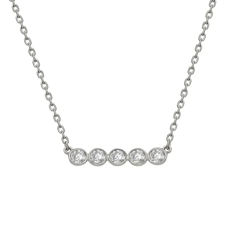 Diamond Bezel Bar Necklace, 14k (5 stones)