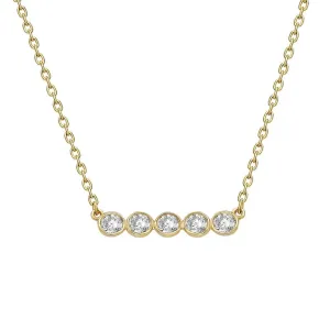 Diamond Bezel Bar Necklace, 14k (5 stones)