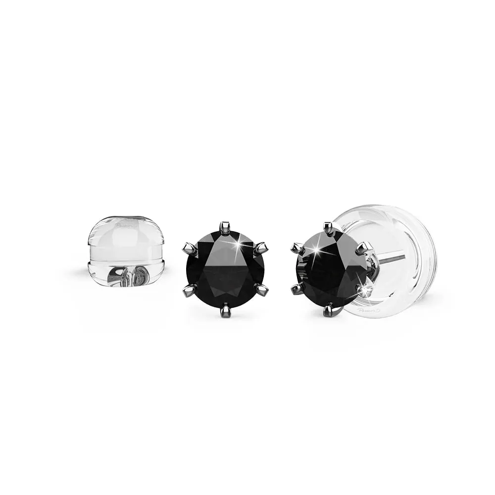 Diamond Midnight Promise Stud Earrings Encased in 18k White Gold