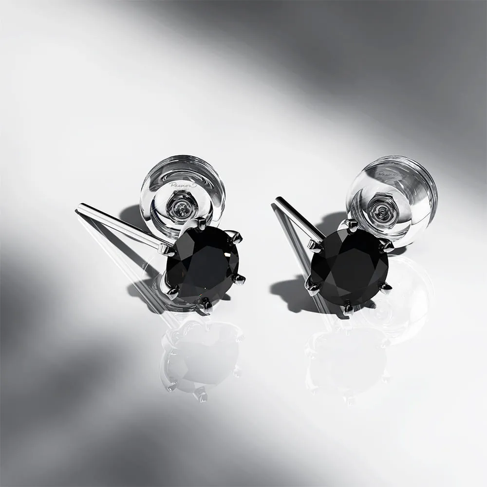 Diamond Midnight Promise Stud Earrings Encased in 18k White Gold