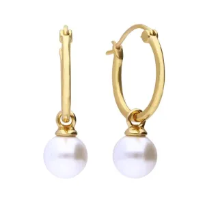 Diamonfire Gold Plated Shell Pearl Hoop Earrings E6301