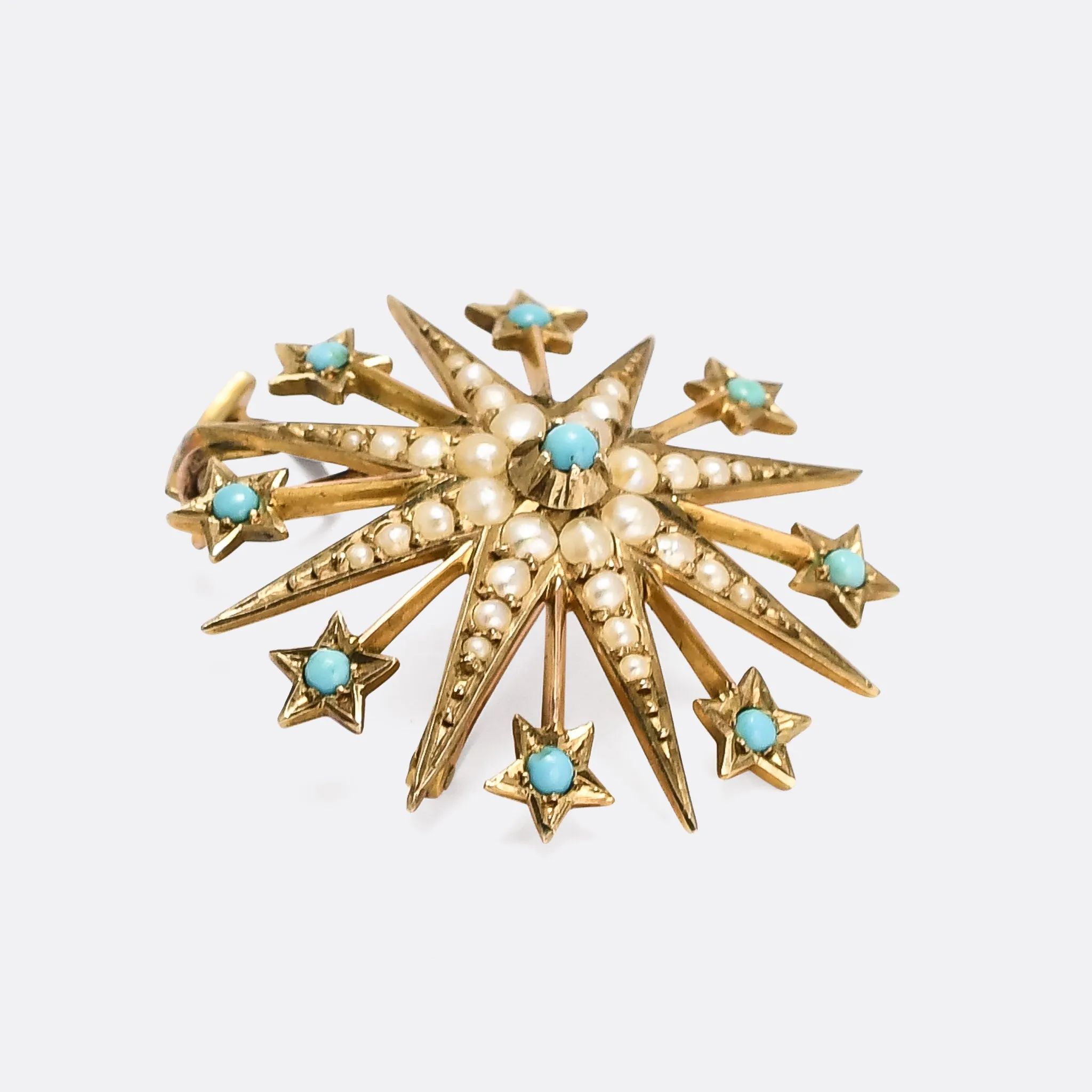 Edwardian Turquoise & Pearl Starburst Pendant