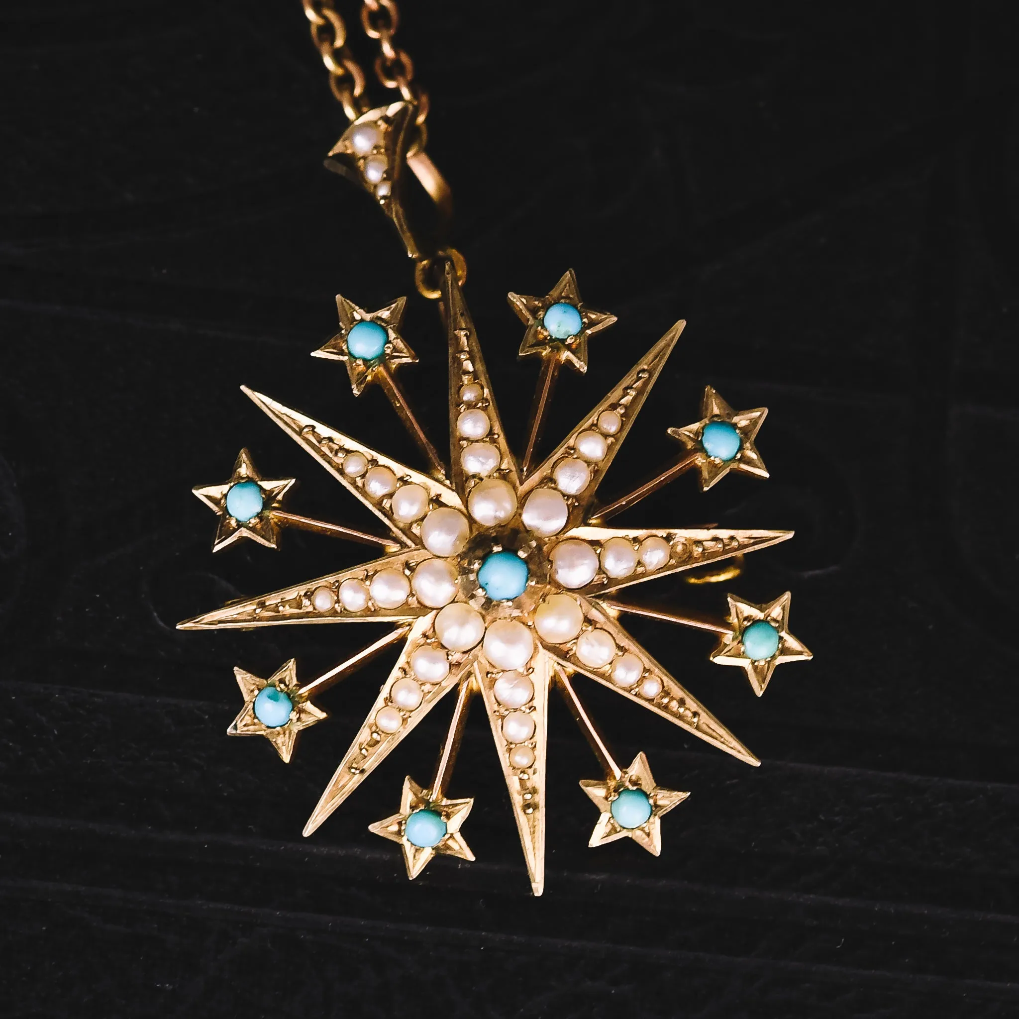 Edwardian Turquoise & Pearl Starburst Pendant