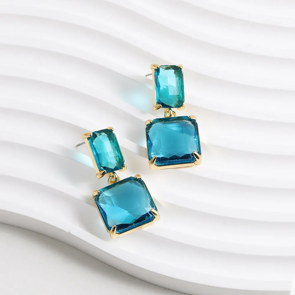 Elegant Blue Gemstone Drop Earrings-jlt11788