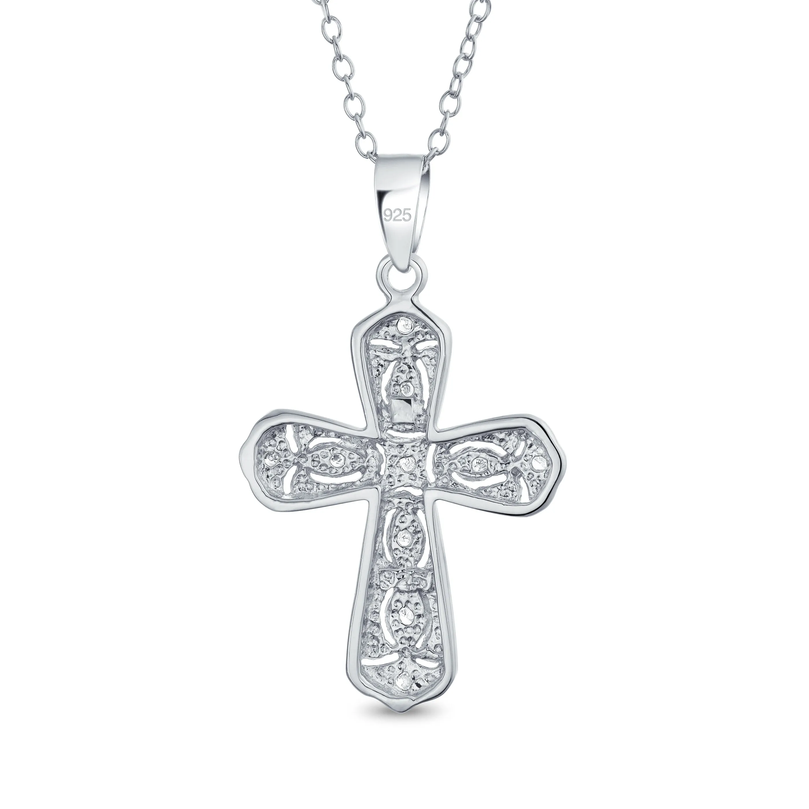 Elegant Bridal Necklace with Cubic Zirconia Cross Pendant in Sterling Silver