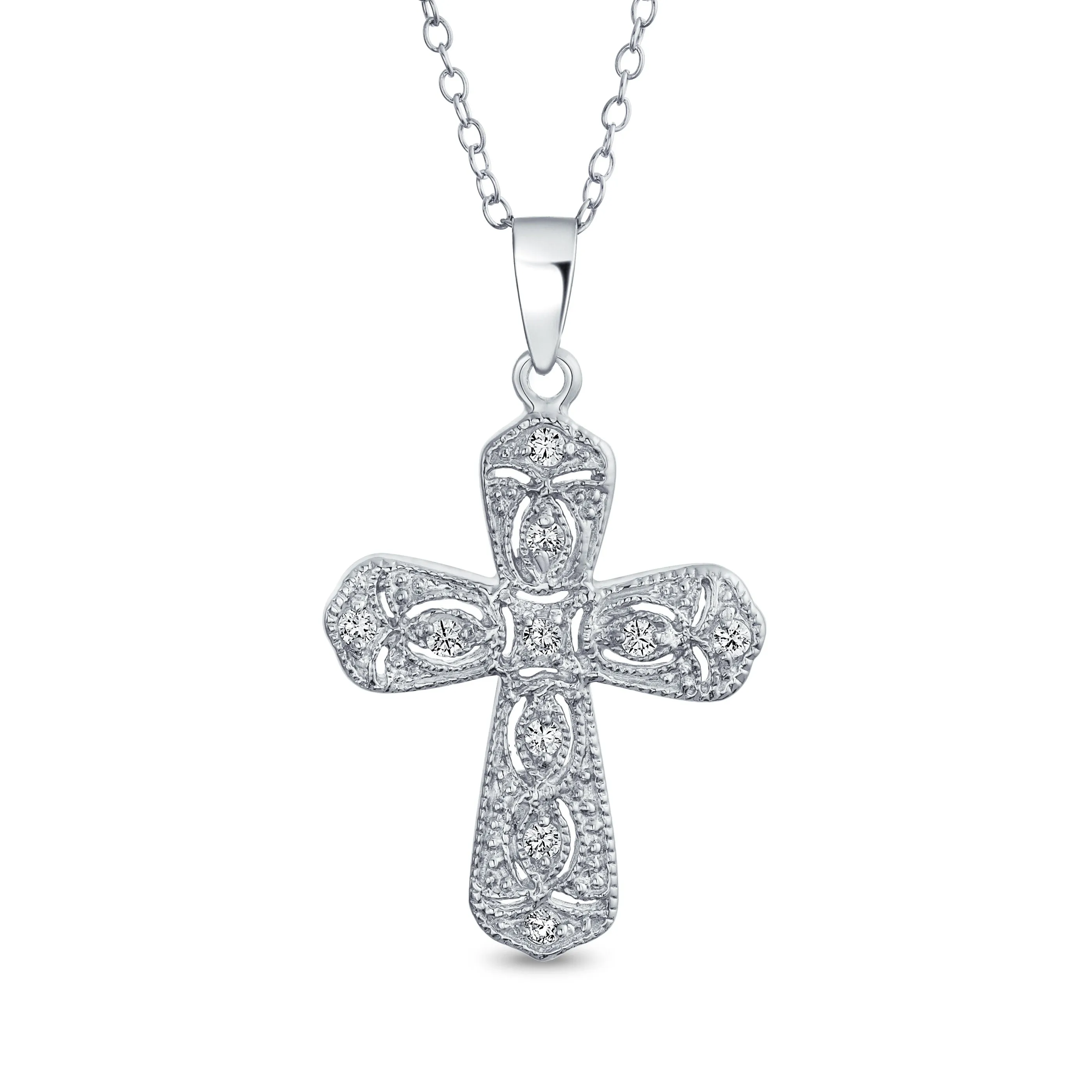 Elegant Bridal Necklace with Cubic Zirconia Cross Pendant in Sterling Silver