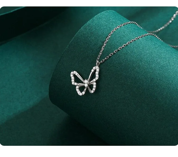 Elegant Butterfly Necklaces and Ring in Fine 925 Sterling Silver with CZ