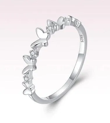 Elegant Butterfly Necklaces and Ring in Fine 925 Sterling Silver with CZ