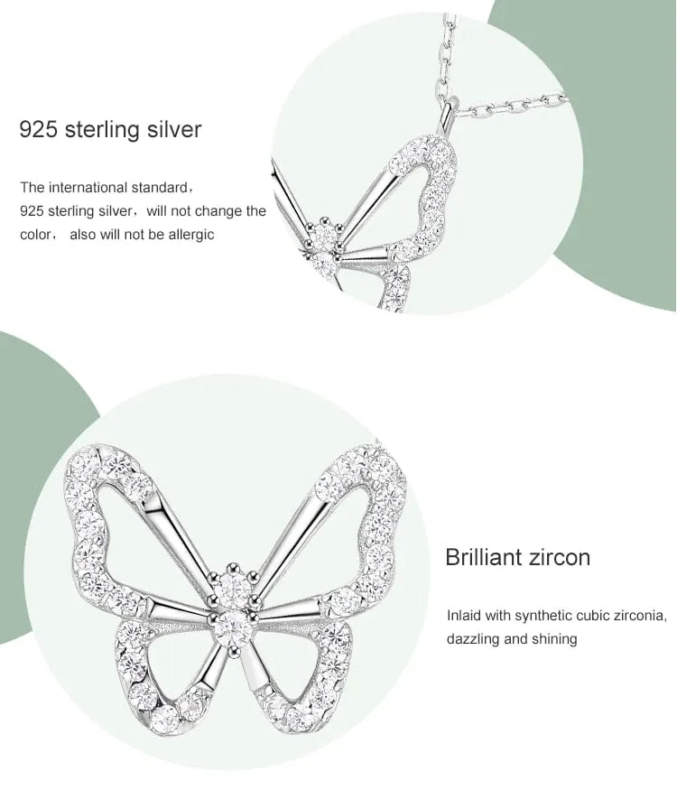 Elegant Butterfly Necklaces and Ring in Fine 925 Sterling Silver with CZ