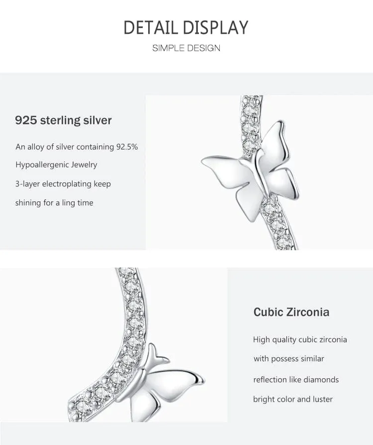 Elegant Butterfly Necklaces and Ring in Fine 925 Sterling Silver with CZ