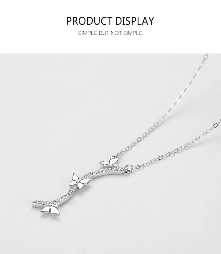 Elegant Butterfly Necklaces and Ring in Fine 925 Sterling Silver with CZ