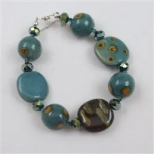 Fair Trade Bead Bracelet  in Brown & Turquoise Kazuri Beads