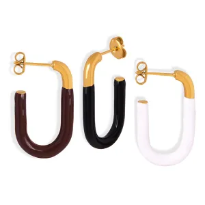 French-Inspired Gold-Plated U-Shaped Earrings with Drip Oil Design